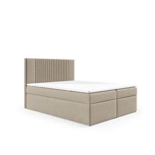 Levná postel boxspring 140x200 béžová s matrací, velurová látka, úložný prostor