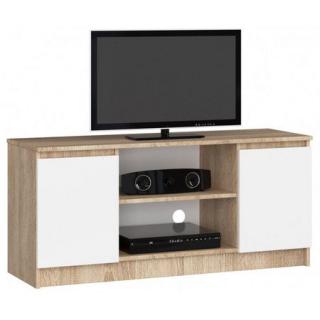 Malá skříňka pod tv 120 dub sonoma / bílá s dvířky + policemi na hifi, 120x55x40 cm