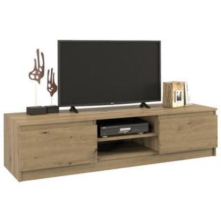 Televizní stolek nízký hnědý dub artisan 140 cm, dvířka + police na audio a hifi, 140x55x40 cm