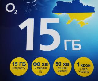 O2 SIM s kreditem 50 Kč, 15 GB DAT - UKRAJINA