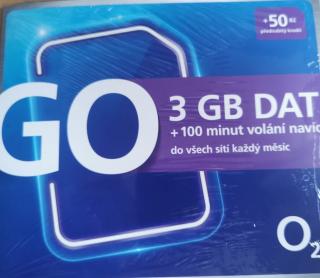 Předplacená karta O2 GO 3 GB + 100 Minut + 50 Kč kredit  + 10+1 ZDARMA!