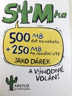 sim karta KAKTUS 100,- Kč a 500 MB dat + 250 MB dat