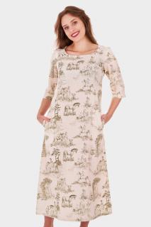 Šaty maxi 100% Len Provensálské  koně / Toile and Horses Dl velikost: EU 36