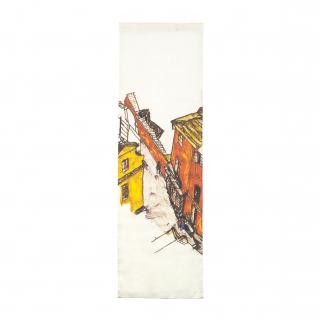 Tapiserie 100 % len, 145x45 cm,Egon Schiele, Stáré domy v Krumlově/ Old House in Krumau