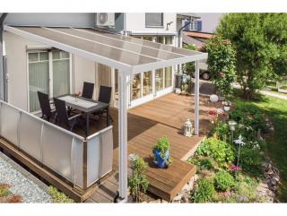 Hliníková pergola Terrassendach Premium - bronzový polykarbonát / bílá konstrukce Rozměr: 10,14 x 3,06 m, Varianta: Terrassendach Premium - bronzový…