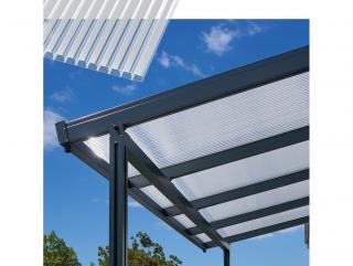 Hliníková pergola Terrassendach Premium - čirý polykarbonát s bílými pruhy / antracitová konstrukce Rozměr: 5,10 x 5,06 m, Varianta: Terrassendach…