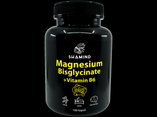 Hořčík (Magnesium bisglycinát) + B6 - 100 kapslí v lahvičce