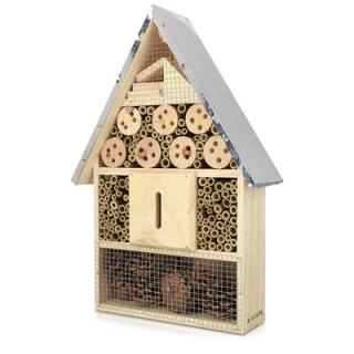 Dřevěný hmyzí hotel Navaris 23 x 40 x 7 cm pro včely, motýly, berušky (XL Wooden Insect Hotel - 23 x 40 x 7 cm - Natural Wood Insect Home - Garden Shelter Bamboo Nesting Habitat - Bees Butterflies Ladybugs Insects)