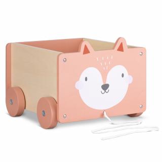 Malý úložný box Navaris pro hračky na kolečkách, lištička (26,4 x 20 x 25,8cm) (Navaris Kids Toy Box - Fox Wooden Chest for Childrens, Boys, Girls Toys with Wheels - Unisex Children Toys Games Bedroom Storage Trunk - Brown)