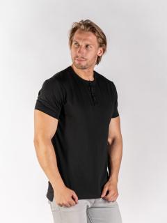 Pánské rozstřižené tričko | knoflíček | Deep black Regular, 3XL