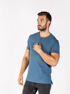 Pánské rozstřižené tričko | knoflíček | Denim blue Regular, 3XL