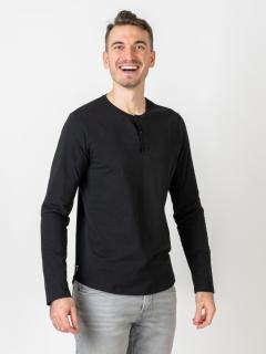 Pánský klasický dlouhý rukáv | knoflíček | Deep black Slim, L