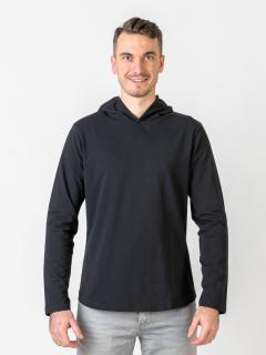 Pánský klasický dlouhý rukáv | s kapucí | Deep black | VÝPRODEJ Slim, XL