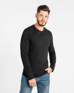 Pánský prodloužený dlouhý rukáv | knoflíček | Deep black Slim, L