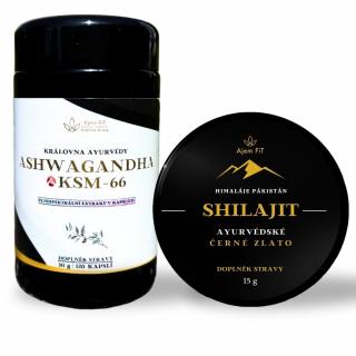 Ajem FiT - Doplňky Stravy | NA STRES A HORMONY - (AjemFiT) - Shilajit 15g + Ashwagandha (30g) 120 kapslí KOMB4