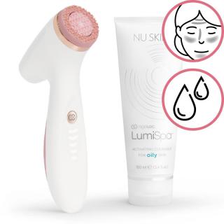 Nuskin ageLOC LumiSpa iO Rose Gold pro číštění pleti + čistící gel pro mastnou pleť 100 ml dárková sada