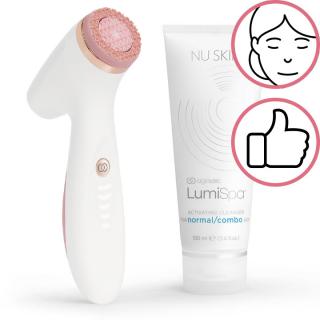 Nuskin ageLOC LumiSpa iO Rose Gold pro číštění pleti + čistící gel pro normální až smíšenou pleť 100 ml dárková sada