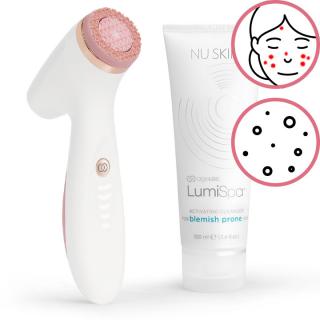 Nuskin ageLOC LumiSpa iO Rose Gold pro číštění pleti + čistící gel pro problematickou pleť 100 ml dárková sada