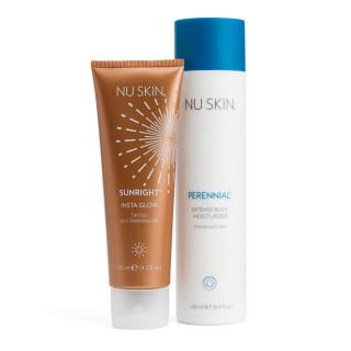 NuSkin Sunright Insta glow tónovací samoopalovací gel 125 ml + Liquid Body Lufra tělový peeling 250 ml