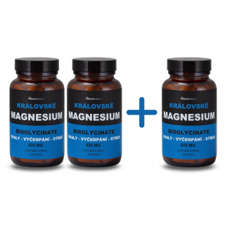 2+1 Královské Magnesium Bisglycinate 825 mg + (Vitamín B6), (3x90 veg. kapslí) - Kralovstvizdravi.cz