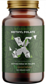 BrainMax Methyl Folate, Kyselina listová v aktivní formě, 400 mcg, 100 rostlinných kapslí Kyselina listová v aktivní formě methylfolát