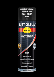 Antikorozní samozákladující barva ve spreji Rust-Oleum Hard Hat® Advanced 2v1 Balení: 500 ml Aerosol Sprej, Barva: RAL9005 černá lesklá/ Jet Black…