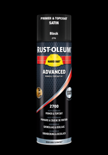 Antikorozní samozákladující barva ve spreji Rust-Oleum Hard Hat® Advanced 2v1 Balení: 500 ml Aerosol Sprej, Barva: RAL9005 černá saténová/ Jet Black…