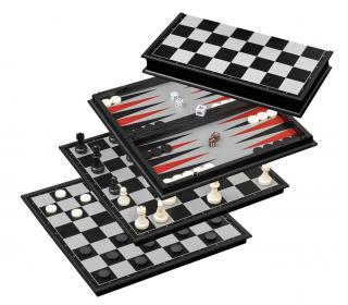 Schach Backgammon Dame Set, Kunststoff, Feld 37 mm, magnetisch