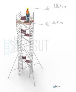 Hliníkové lešení Klimatek - výška 10,7 m (1,8 m x 1,45 m (d/š))