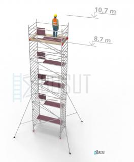 Hliníkové lešení Klimatek- výška 10,7 m (2,5 m x 1,45 m (d/š))