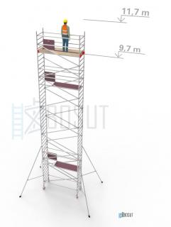 Hliníkové lešení Klimatek - výška 11,7 m (2,5 m x 0,85 m (d/š))