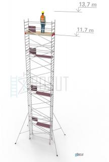 Hliníkové lešení Klimatek - výška 13,7 m (2,5 m x 0,85 m (d/š))