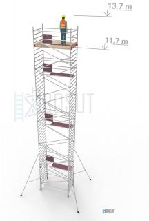 Hliníkové lešení Klimatek - výška 13,7 m (2,5 m x 1,45 m (d/š))