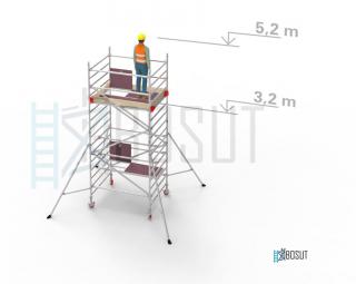 Hliníkové lešení Klimatek - výška 5,2 m (1,8 m x 1,45 m (d/š))