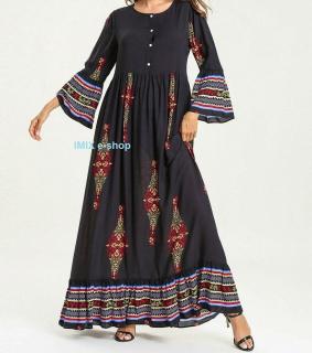 Dlouhé Abaya etnické šaty s orientálním vzorem - Více barev - Černá / XXXL