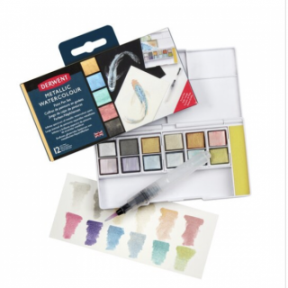 Akvarelové barvy Derwent Metallic Inktense Paint pan travel set