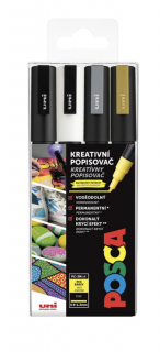 POSCA akrylový popisovač PC-3M 4 ks - bílá, zlatá, černá, stříbrná