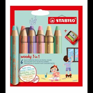 Stabilo - pastelky Woody pastelové a struhadlo 3in1