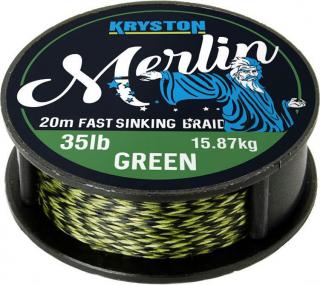 Kryston pletené šňůrky - Merlin fast sinking braid zelený 20m Varianta: Merlin fast sinking braid zelený 25lb 20m