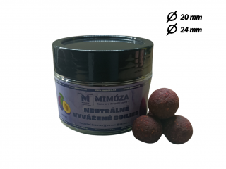 Mimóza Neutrálně vyvážené boilies Pikantní švestka Průměr: 20 mm balení 250 ml