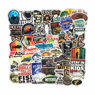 51 ks barevných samolepek na skateboard FISH STICKERS