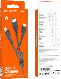 Borofone nabíjecí kabel 3v1 (MicroUSB, USB-C, Lightning)