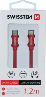 Datový kabel swissten textile usb-c / lightning 1,2 m červený