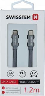 Datový kabel swissten textile usb-c / lightning 1,2 m šedý