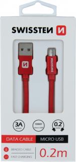 Datový kabel swissten textile usb / micro usb 0,2 m červený