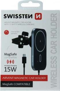 Magnetický držák do ventilace auta swissten s bezdrátovým nabíjením 15w (kompatibilní s magsafe)