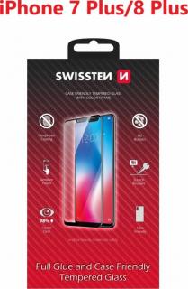 Sklo swissten full glue, color frame, case friendly pro apple iphone 7 plus/8 plus bílé