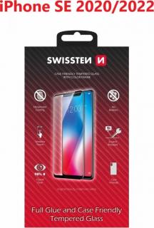 Sklo swissten full glue, color frame, case friendly pro apple iphone se 2020/se 2022 černé