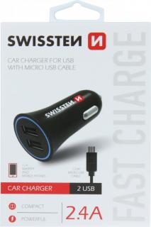 Swissten cl adaptér 2,4a power 2x usb + kabel micro usb