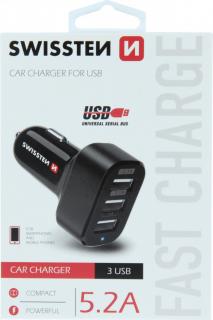 Swissten cl adaptér 3x USB 5,2A Power